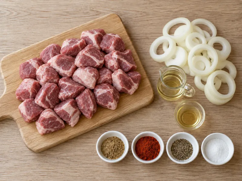 Шашлык из свиной шеи на шпажках в аэрогриле, шаг 2: Мясо обсушите и нарежьте кусками 3–4 см