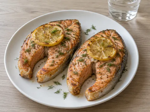 Стейк сёмги с лимоном и укропом в аэрогриле
