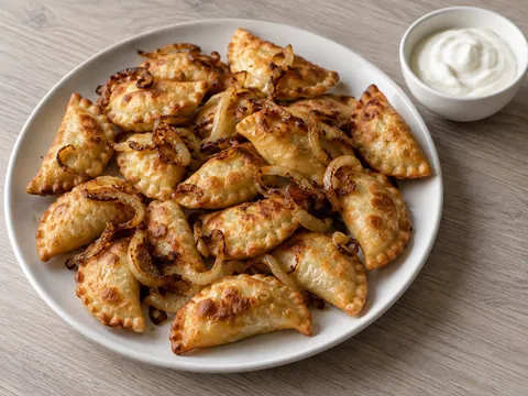Жареные вареники с картошкой из заморозки в аэрогриле